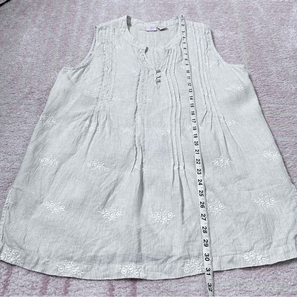St. Tropez West Linen Sleeveless Tunic Tank Blouse Pleated Floral Embroidery LG - Picture 11 of 13
